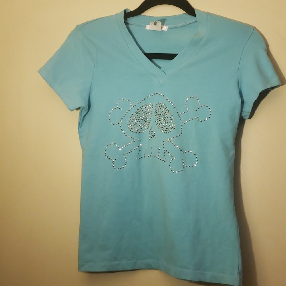 Skull Blue short sleeve blink V t-shirt